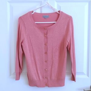 Dusky Rose Pink U-Neck Button Up Cardigan, Small